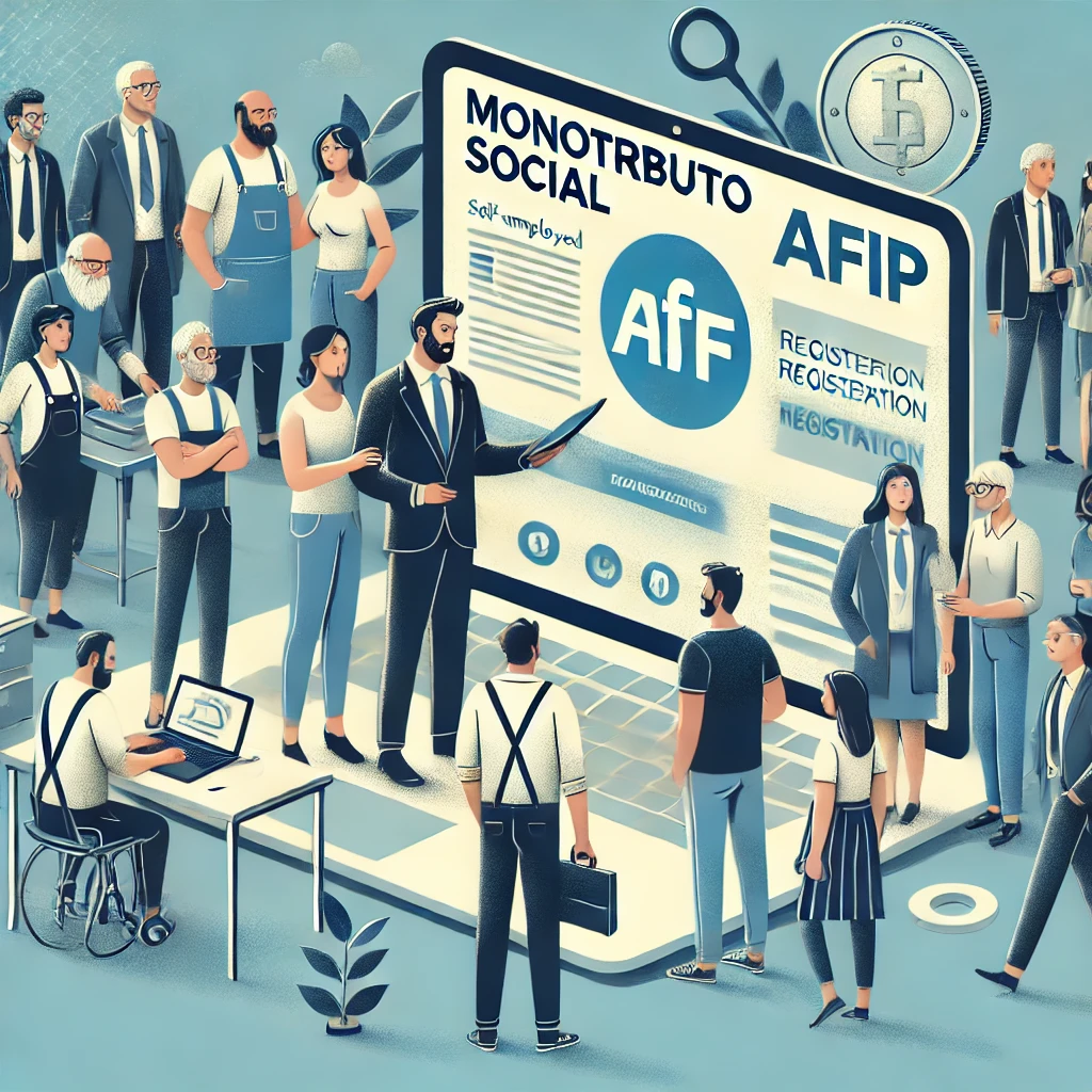 DALL·E 2025-02-14 16.53.33 - A professional and modern illustration representing the Monotributo Social in Argentina. The image features a diverse group of self-employed workers,